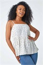 White Ditsy Spot Print Peplum Vest Top, Image 1 of 5