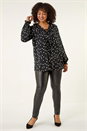Black Curve Polka Dot Ruffle Top, Image 3 of 5
