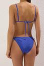Royal Blue Textured Triangle Bikini Set with Tie Side Detail, Image 3 of 3