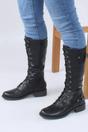 Black Lace Up Calf Military Biker Boots, Image 5 of 6