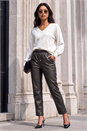 Chocolate Petite Faux Leather Textured Drawstring Trouser, Image 2 of 4