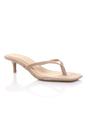 Taupe AJVANI Taupe Low Kitten Heel Toe Post Slip On Square Toe Sandals, Image 1 of 5