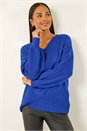 Royal Blue Petite Contrast Sleeve Knit Jumper, Image 1 of 5