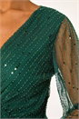 Green Sequin V-Neck Wrap Dress, Image 5 of 6