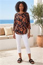 Tan Leaf Print Raglan Sleeve Stretch Top, Image 2 of 4