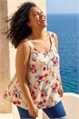 Beige Curve Ditsy Floral V-Neck Top, Image 1 of 4