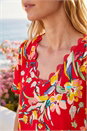Red Floral Print Scallop Detail Top, Image 4 of 4