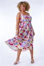 Ivory Curve Floral Belted Midi Dress, Image 1 of 5
