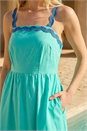 Turquoise Cotton Ric Rac Midi Dress, Image 4 of 4