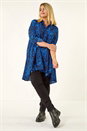 Royal Blue Curve Animal Print Longline Tunic Shirt, Image 2 of 5