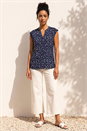 Navy  Polka Dot Print Stretch Top, Image 2 of 4