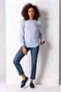 Light Blue  Floral Embroidered Scallop Hem Jumper, Image 3 of 5