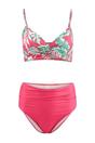 Multi WOVCOR Multi Tropical Print Draped High Waisted Bikini Set, Image 1 of 2