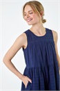 Navy  Embroidered Cotton Pocket Smock Dress, Image 4 of 5