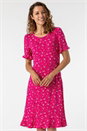Fuchsia Floral Print Fluted Hem Shift Dress, Image 1 of 6