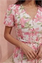 Pink Floral Print Puff Sleeve Midi Dress, Image 4 of 4