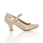 Natural AJVANI Natural Mid Heel Heart Cut Out Mary Jane Court Shoes, Image 2 of 6