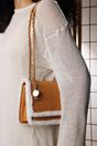 Tan Freesia Top Handle Satchel Borg Trim Tote Bag, Image 8 of 8