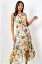 Pink Tropical Print Halter Neck Chiffon Dress, Image 1 of 5