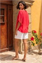 Coral Gathered Lace Insert Sleeve Top, Image 2 of 4