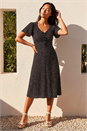 Black Petite Polka Dot Drawstring Midi Dress , Image 1 of 4