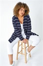 Navy Curve Stripe Cotton Blend Longline Cardigan, Image 1 of 4