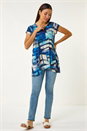 Blue Abstract Print Stretch Tunic Top, Image 2 of 5