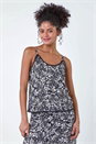 Black Ditsy Floral Lace Trim V-Neck Top, Image 4 of 5