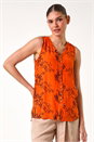 Dark Orange Leaf Print Button Detail Vest Top, Image 5 of 6
