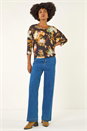 Natural  Floral Bubble Hem Stretch Top, Image 2 of 5