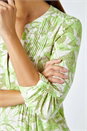 Khaki Camo Leaf  V-Neck Pintuck Stretch Top, Image 5 of 5