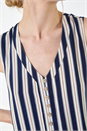 Navy  Stripe Print Button Detail Vest Top, Image 5 of 7