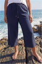 Navy  Curve Linen Blend Cropped Trousers, Image 2 of 4