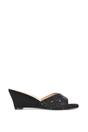 Black XY LONDON Black 'Georgia' Wedge Heel Diamante Square Peep Toe Heeled Mule Sandals, Image 1 of 6