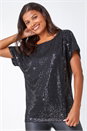 Black Embellished Sequin Top, Image 2 of 5