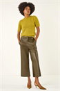 Olive Faux Leather Wide Leg Crop Trousers, Image 3 of 8