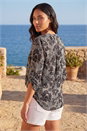 Black Puff Print Notch Neck Shirt, Image 3 of 4