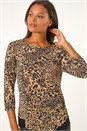 Beige Animal Print Chiffon Asymmetric Hem Top, Image 4 of 5