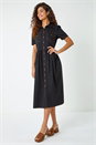 Black Denim Midi Shirt Dress, Image 3 of 6