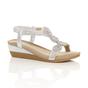 Silver AJVANI Silver Mid Wedge Diamante Slingback Sandals, Image 1 of 6