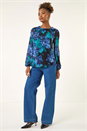 Blue Floral Mesh Top, Image 2 of 5