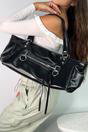 Black Large Tote Bag With Zip And Metal Hardware, Image 2 of 5