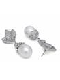 Silver Leaf Pavé Pearl Drop Earrings, Image 2 of 3
