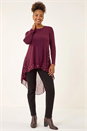 Burgundy Foil Spot Print Chiffon Hem Top, Image 3 of 5