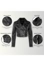 Black Cropped Brando Leather Biker Jacket, Image 3 of 7
