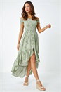 Mint Leaf Print Shirred Bardot Dress , Image 2 of 5