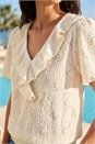 Cream  Textured Frill V-Neck Top, Image 4 of 4