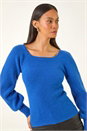 Royal Blue Dusk Ribbed Blouson Knit Jumper, Image 4 of 5
