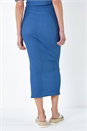 Denim Textured Stretch Midi Elastic Waist Skirt, Image 4 of 5