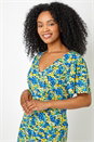 Blue Petite Floral Print Stretch Jersey Dress, Image 4 of 5